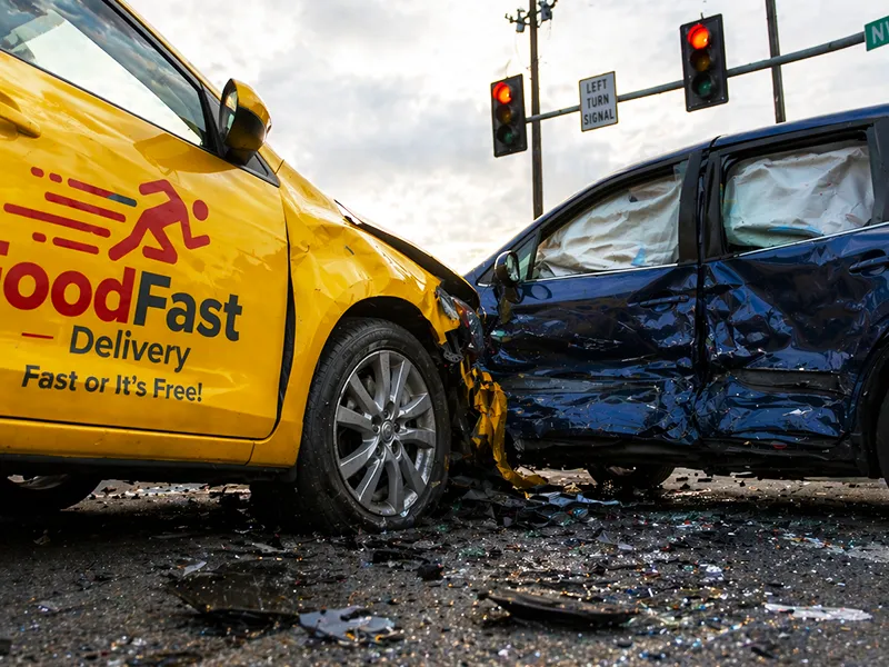 Delivery driver in a commercial vehicle involved in a roadway accident, illustrating a commercial vehicle accident claim scenario