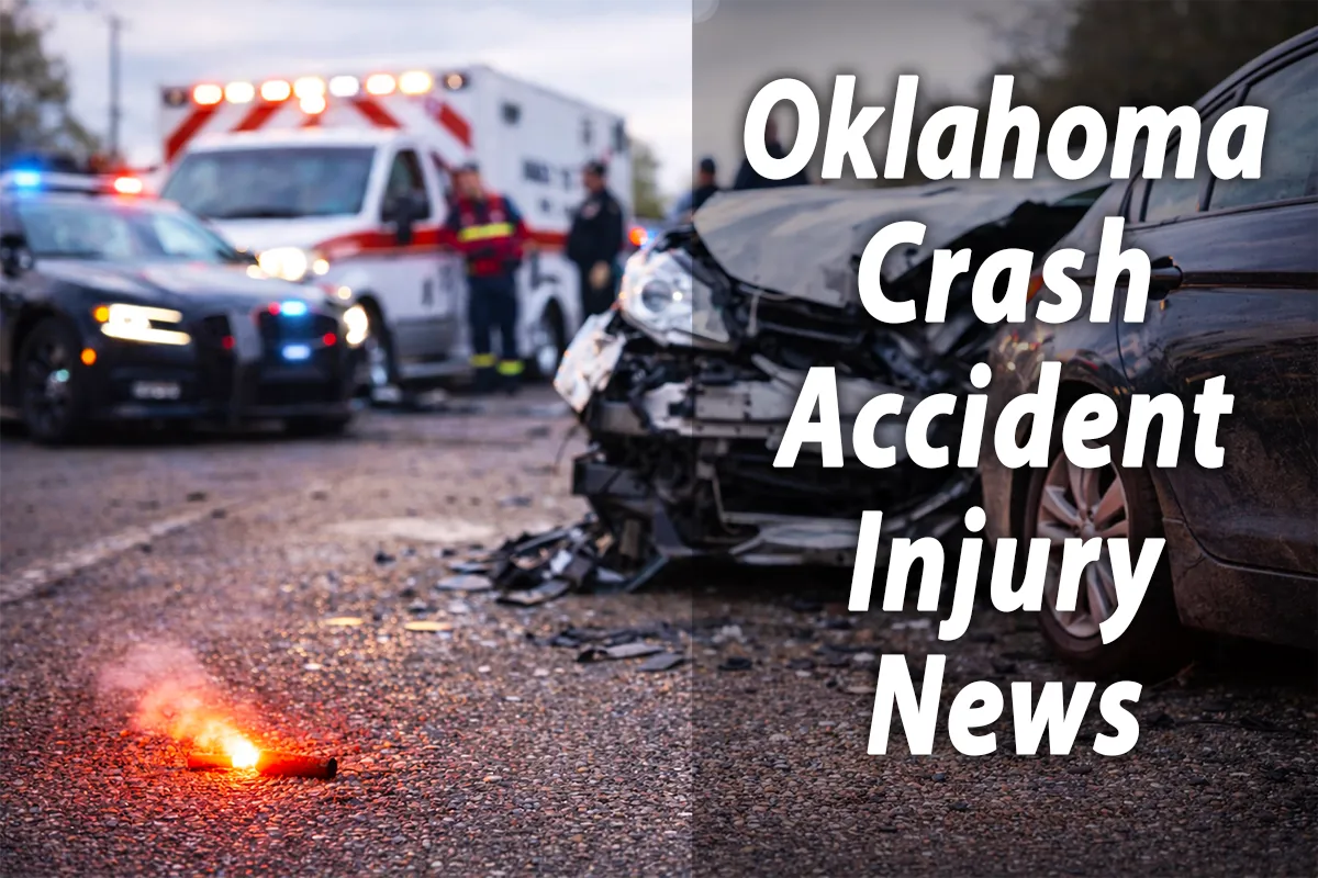 Oklahoma crash accident scene with the title Oklahoma Crash Accident Injury News, presented as a public service by Self & Associates, Oklahoma Personal Injury Law